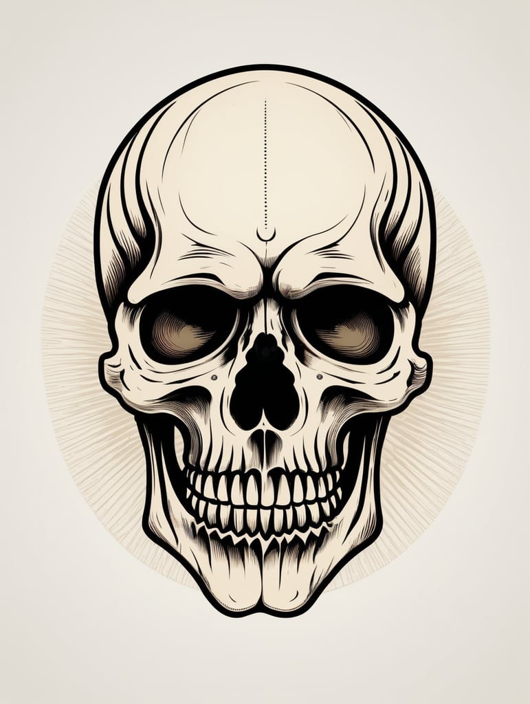 Vector vintage human skull logo in the style of basic simple line art vector comic art on white background