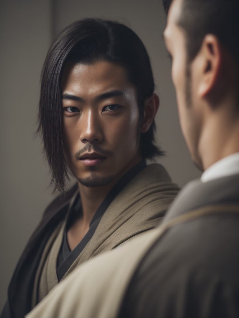 samurai portrait, mirror, no face