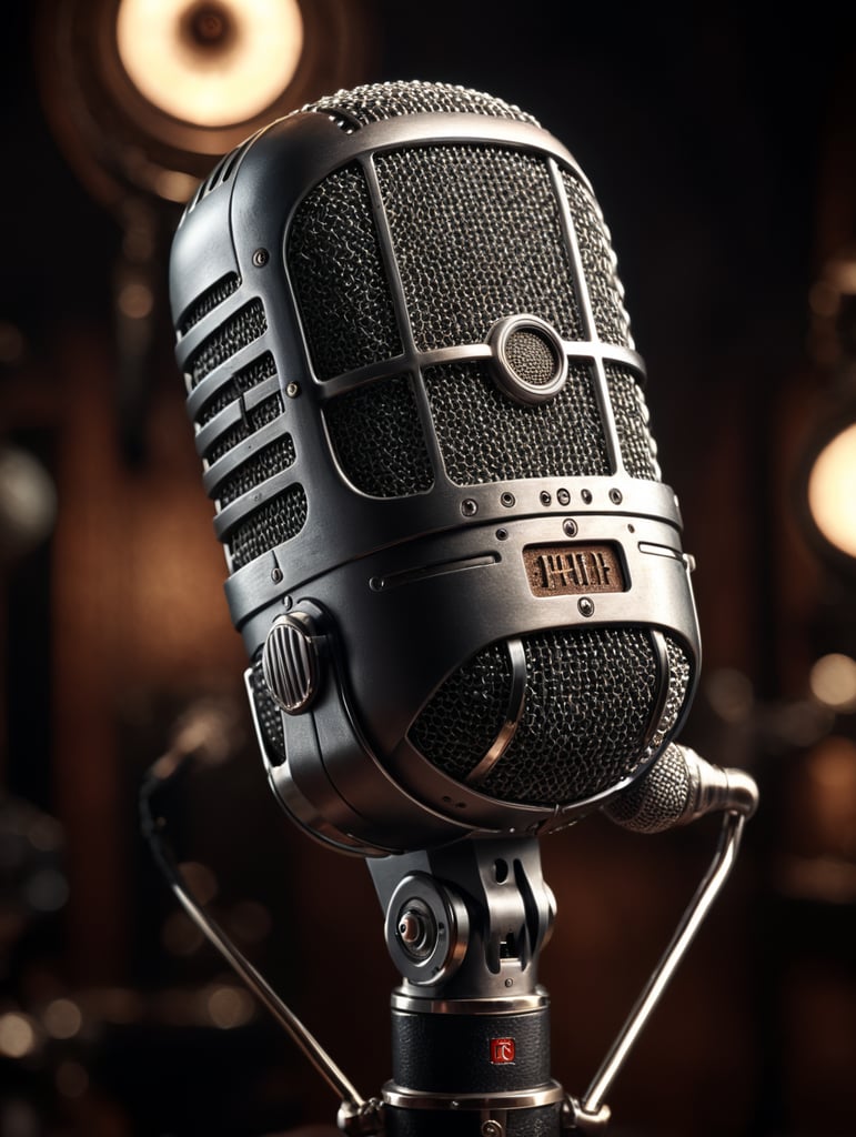 microfono vintage con cuerpo de hombre,