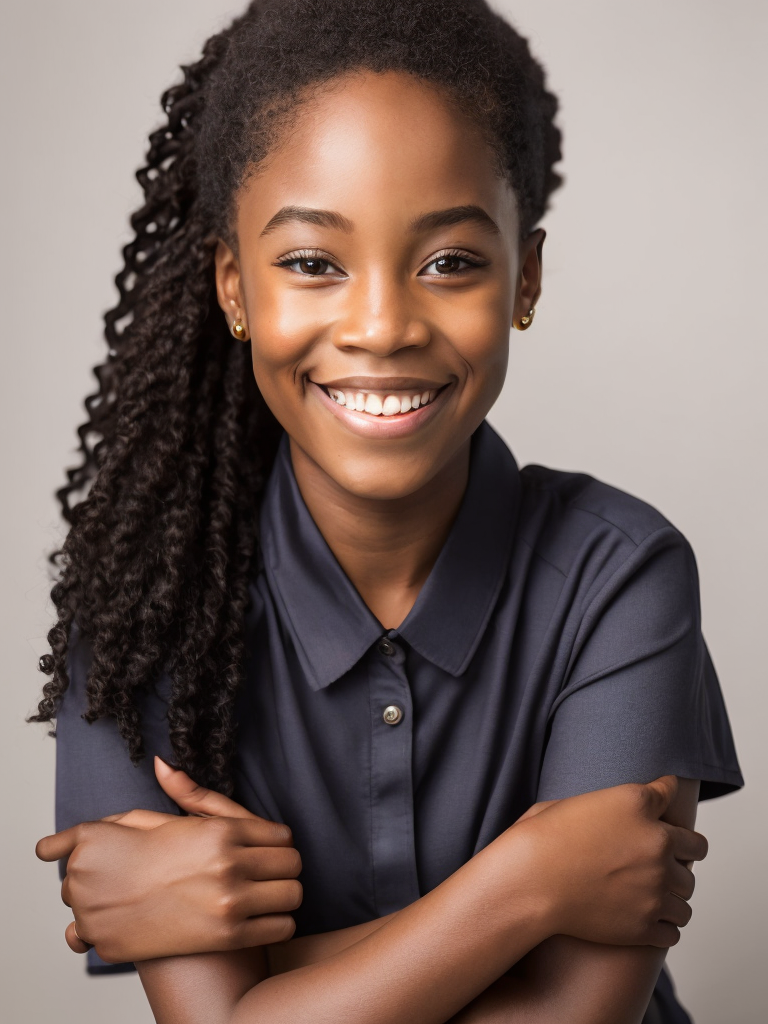 Smiling black woman, afro, award winning children's book illustration style, 2d illustration, white background, front view, vector