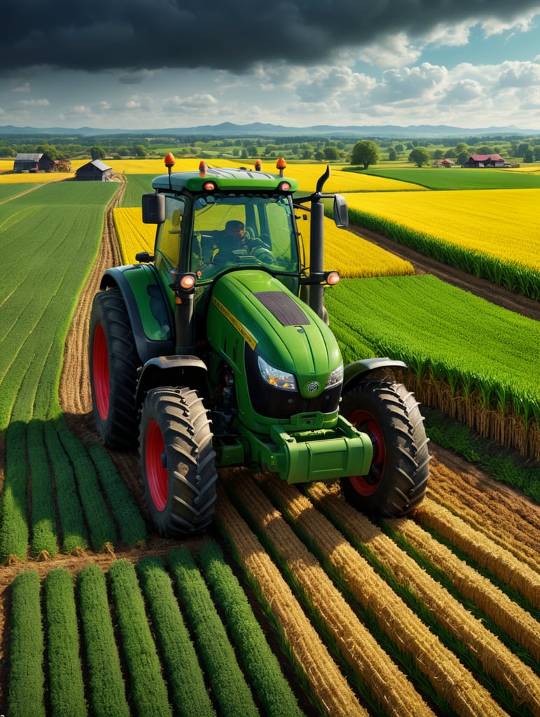 Illustrate an Scene of a man in green and prosperous field, with a farmer sowing his land, 8k, hyper realistic, vibrant colors, Comic Book Art.