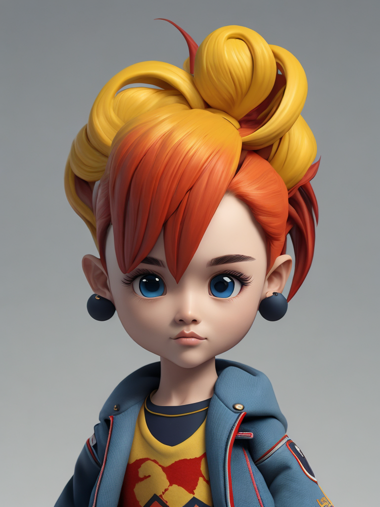 Cute 3d character, korean fashion, colorful hair, blender render, y2k, art toy, creative