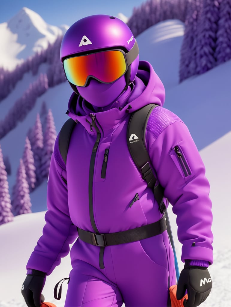 bright violet color, ski suit, commercial shoot, subject photography