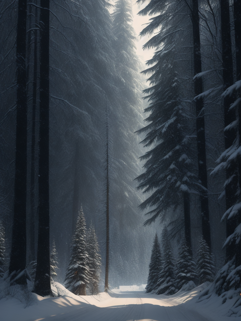 Dense winter forest, it's snowing, high quality details