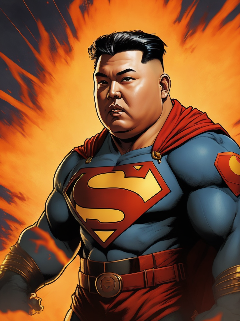 Kim Jong Un Superman, Hero Portrait, Comics, Marvel, Horror, USA, style of Richard Corben