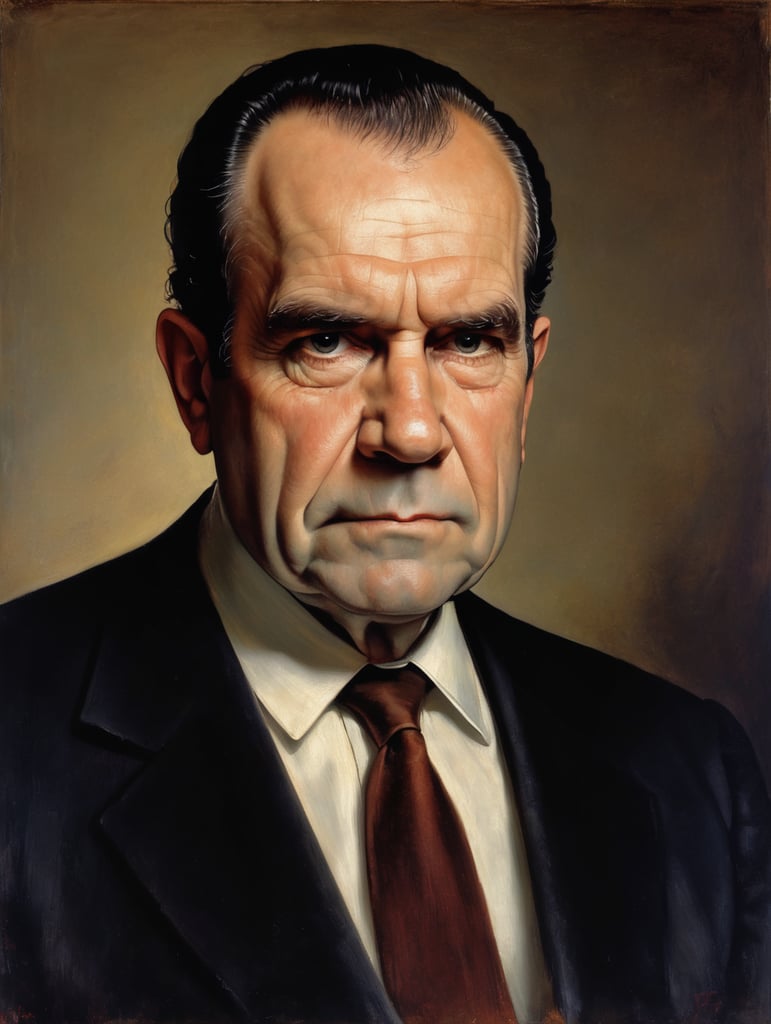 Portrait of Richard Nixon by Rembrandt Harmenszoon van Rijn, sad face, America, so sorry