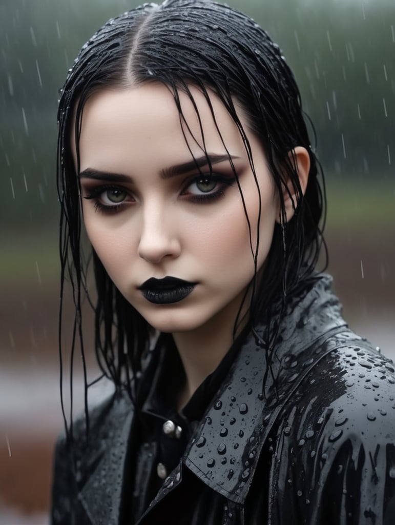 Girl goth rain wet