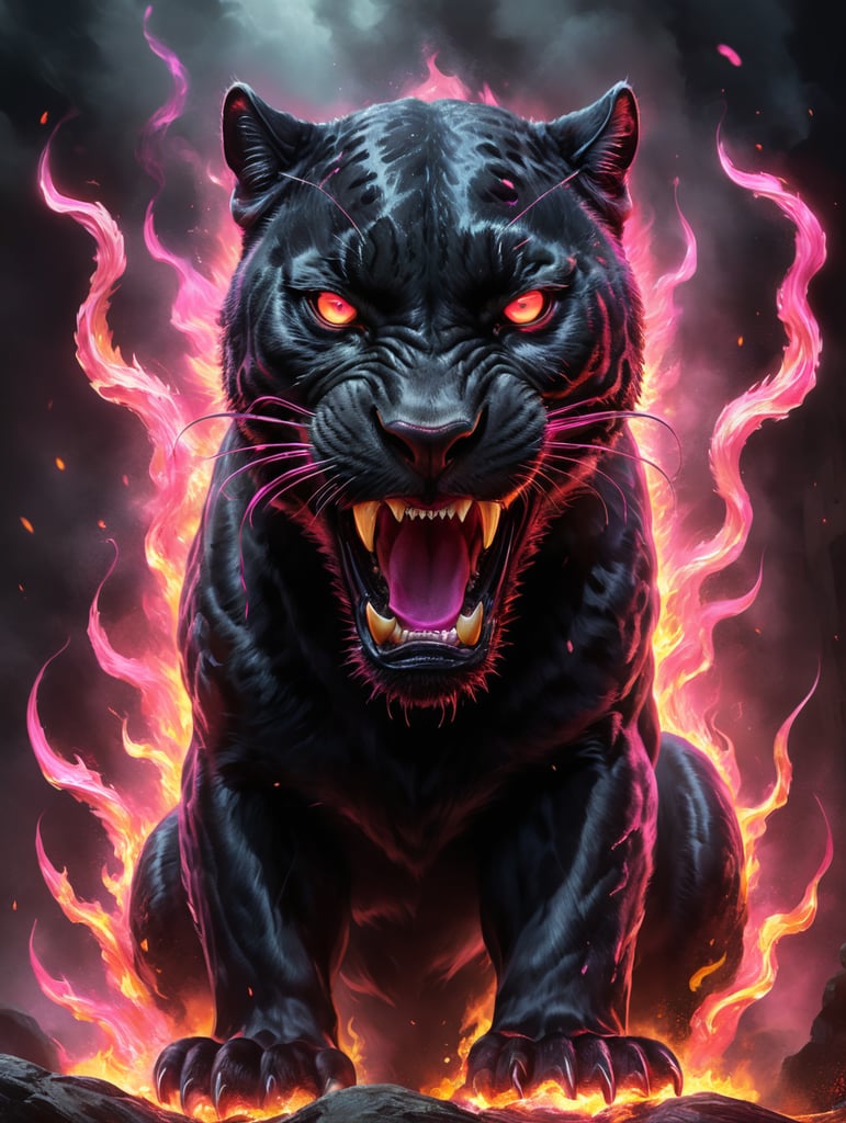 Premium Free ai Images | fierce black panther with pink eyes and pink fire