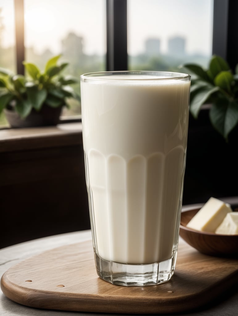 A mockup of a glass of milk.