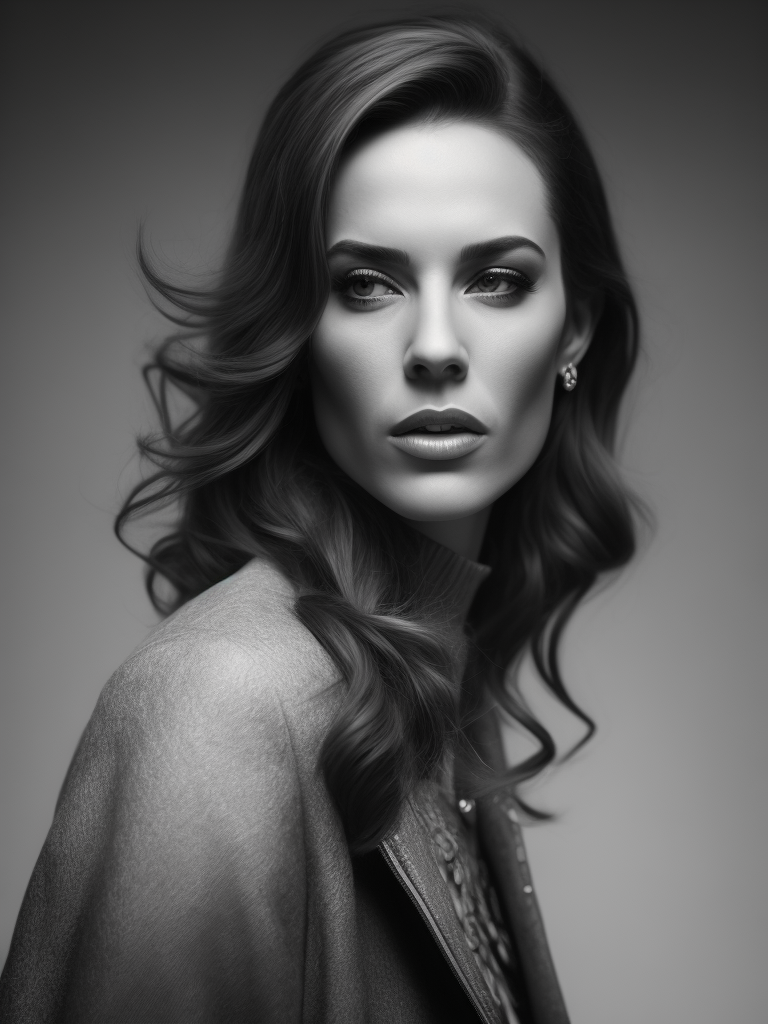 Act as a Richard avedon photographer using a Hasselblad 1600F and create an award winning black and white photography of a brunette california women vaping an electronic cigarette. Photo should be ultra realistic, using old photo grains.