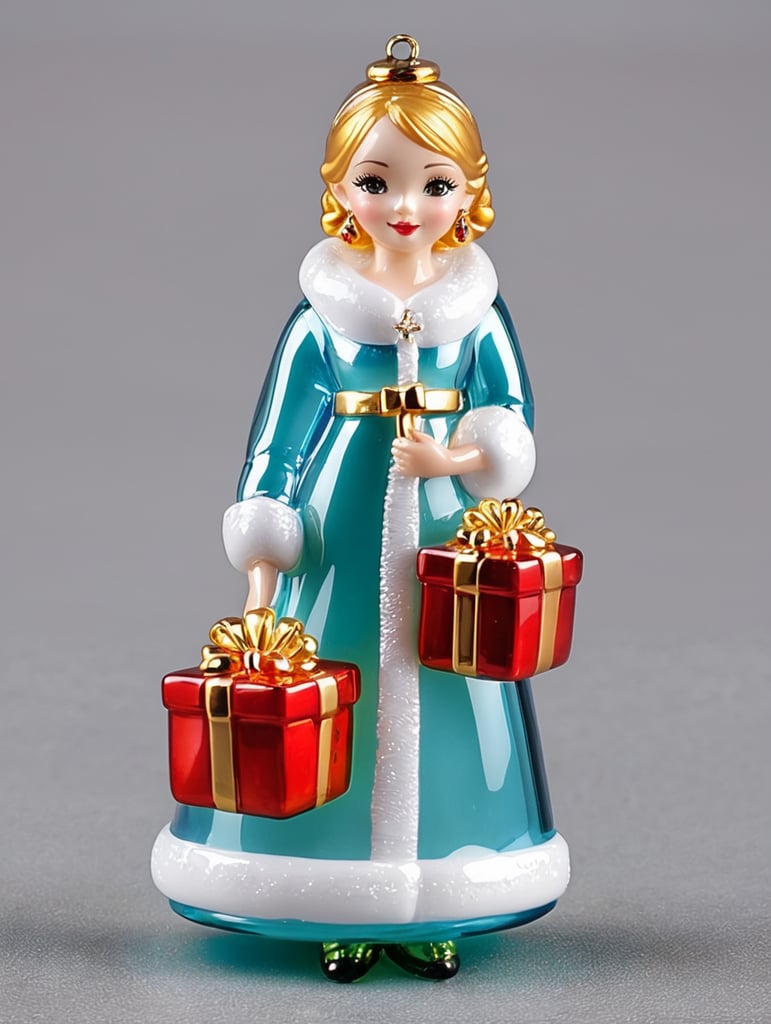 bahamas girl small glass glass figure holding gift box, christmas toy for the christmas tree