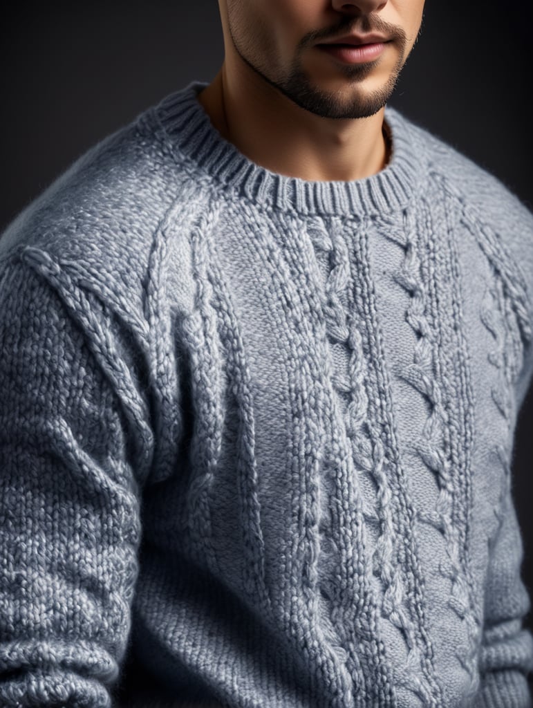 A close up of a knitted sweater, studio lighting, professional photography, post-minimalism, ultra-fine detail, high detail
