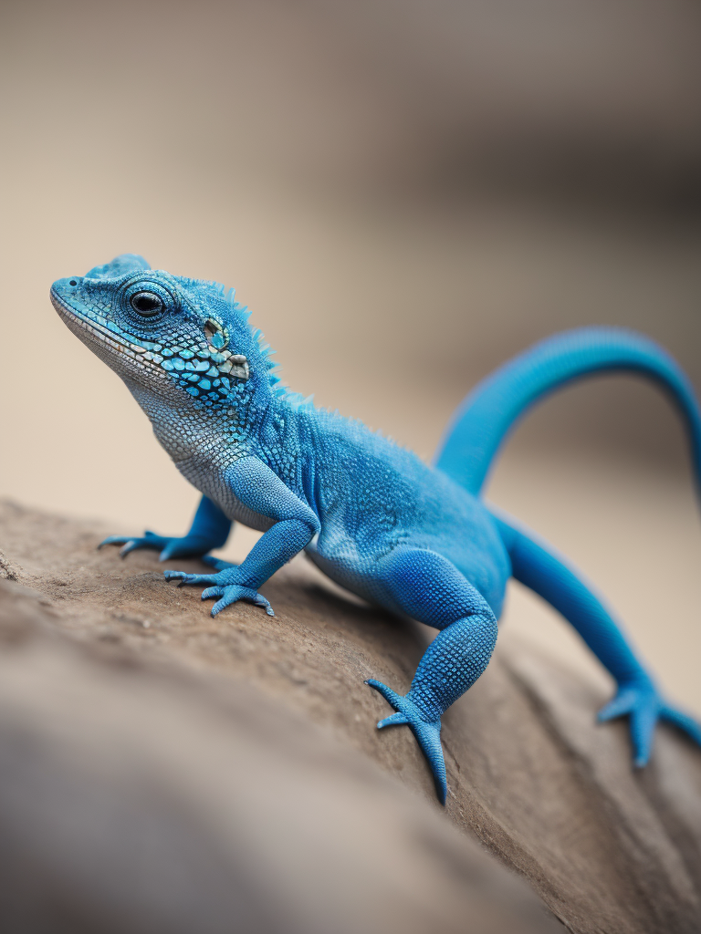 Blue feathered lizard, Vibrant colors, Depth of field, Incredibly high detail, Blurred background