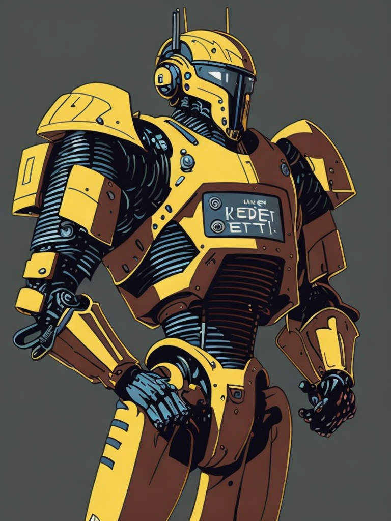 This vibrant artwork by George Wilson is an imaginative illustration of a robot in pulp-style armor.