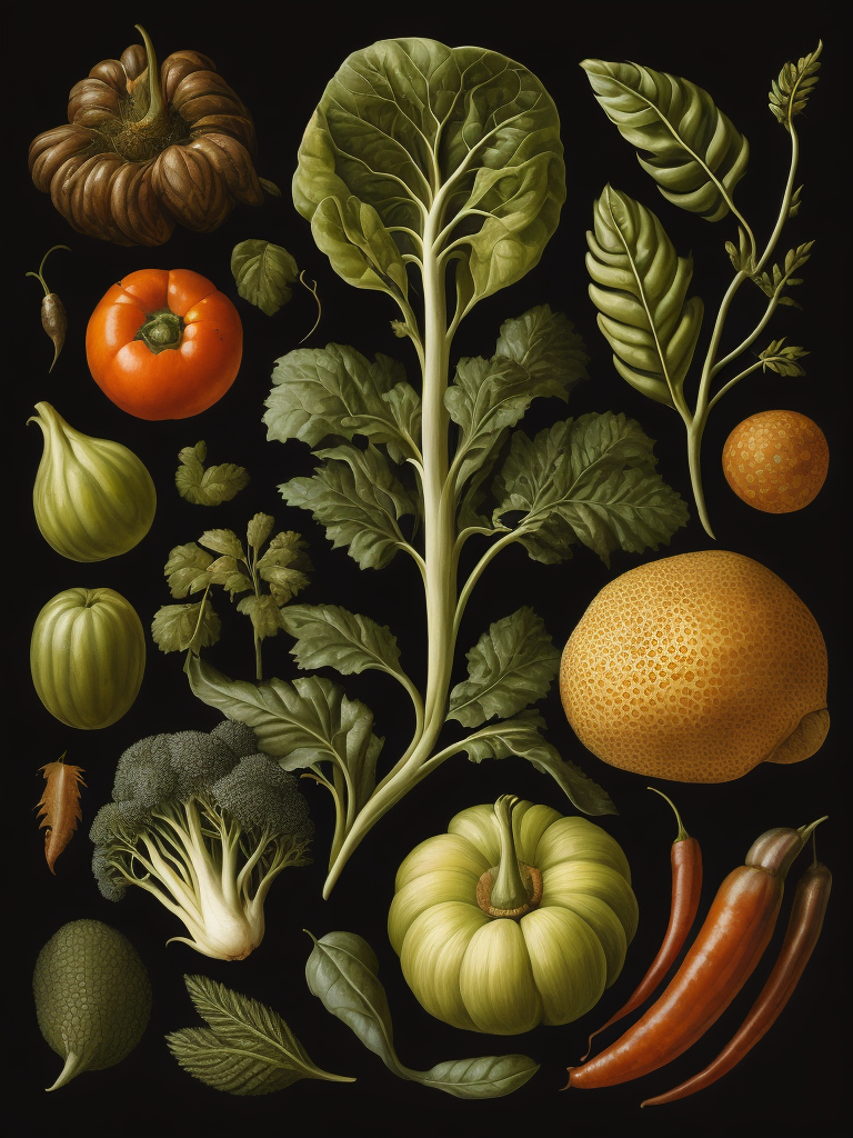 Vegetables ernst haeckel maria sibylla merian, black background