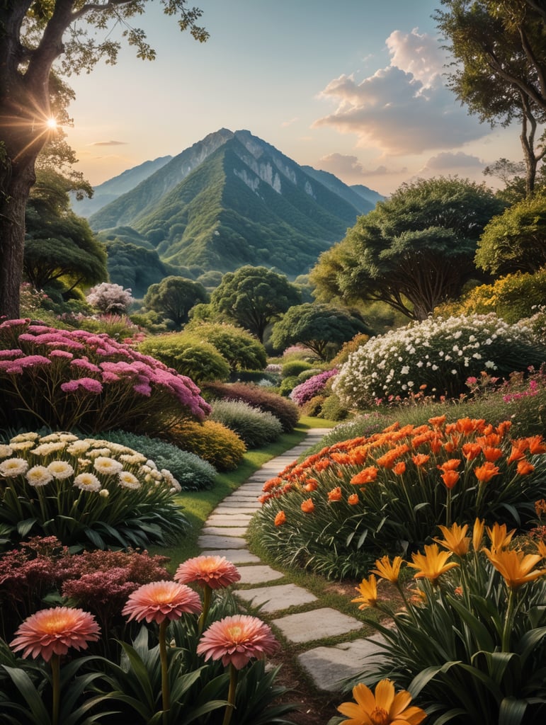 landscape with flowers, , surreal collage, collage artwork, collage art, art deco nature, official artwork, a contemporary artistic collage