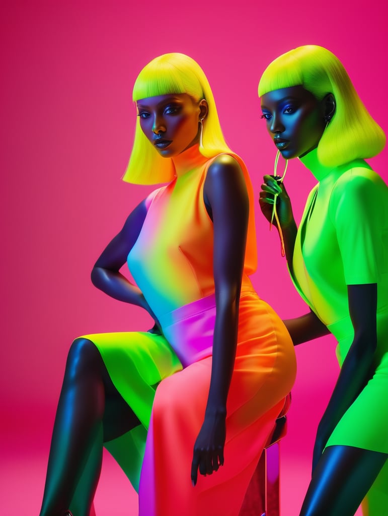 Kheper sacer style in neon colors, by laurie simmons, minimal figures