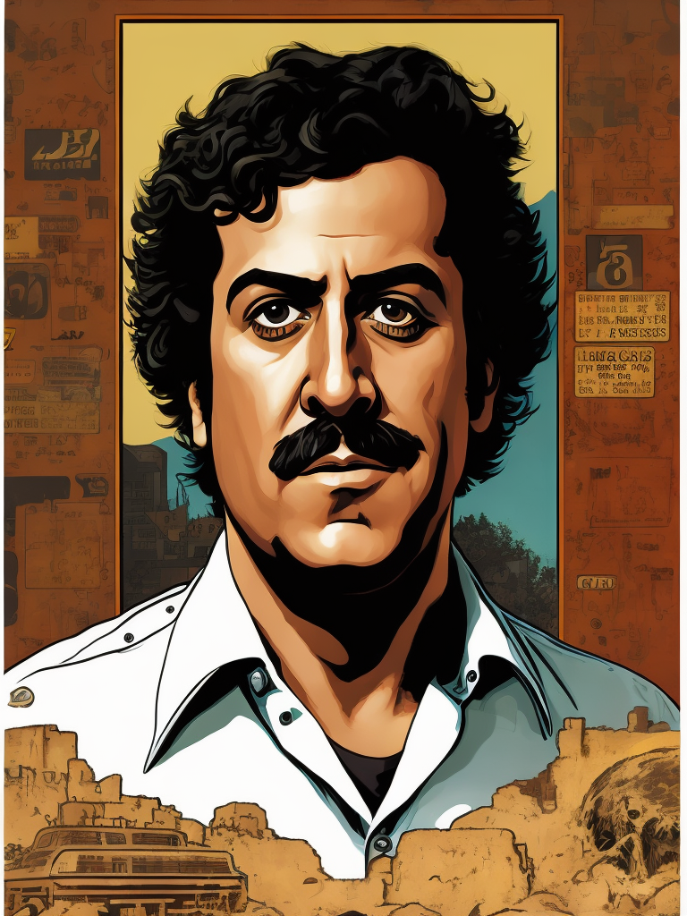 Pablo Escobar, Portrait, Comic, Mad Magazine, USA, style of Jack Davis