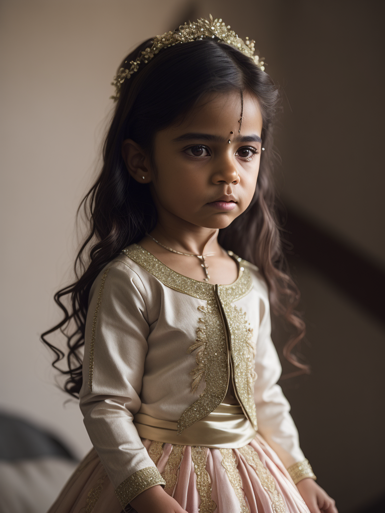 (((cute, sad little girl aged 25))) of India dressed in a (((typical wedding dress of India, color))) (photorealistic: 1.4, lifelike), highly detailed CG unified 8K backgrounds, 1 child, looking at viewer, (HQ skin:1.4), 8k uhd, dslr, soft lighting, high quality, film grain, fujifilm XT3, ((simple neutral background)).