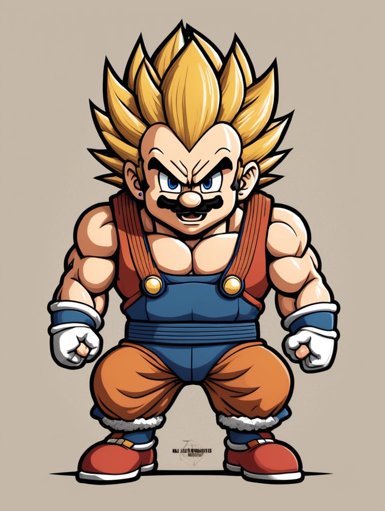 character fulbody of a Mario bross Saiyan old art style 90s