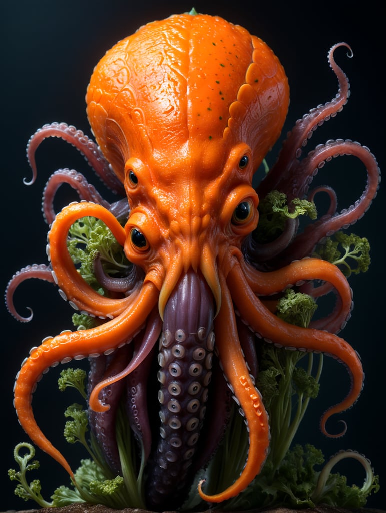 Incredible animal hybrid of a carrot plus a octopus. The tail of the carrot is a octopus.