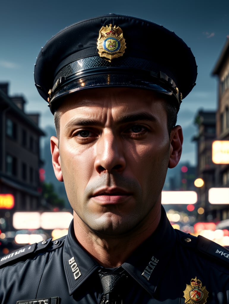 epic portrait of a Police Officer, city crime, British Columbia crime, Canada