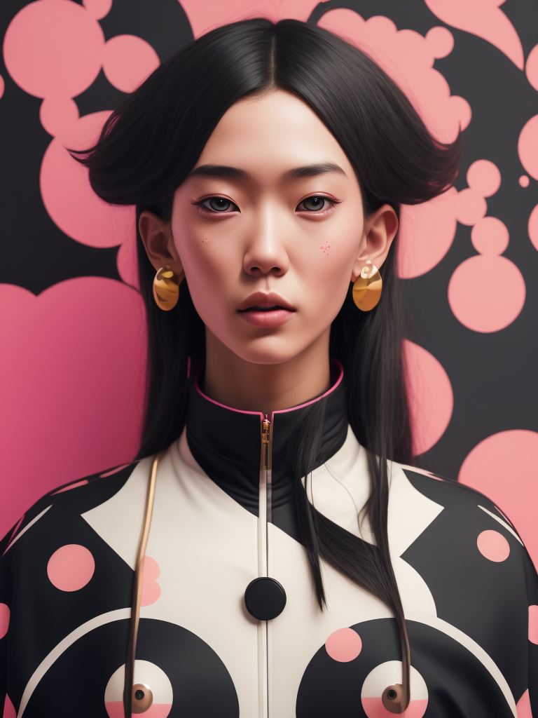 Animated Anime Character illustration by Jimmy Marble and Takashi Murakami on pink background