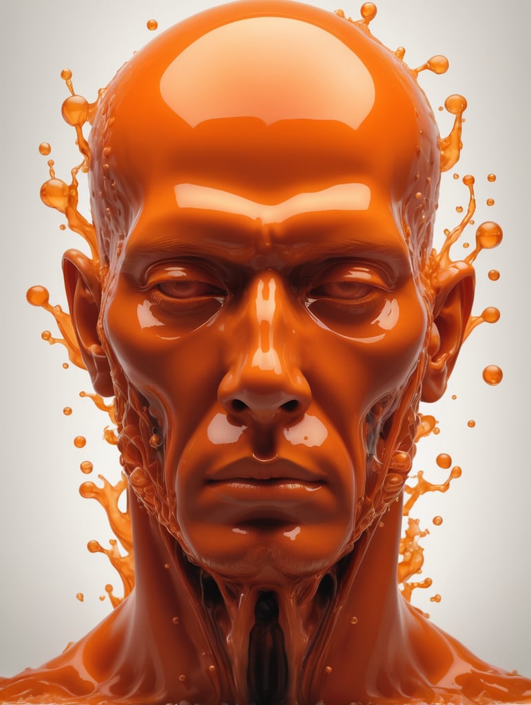 The human body is enveloped in an orange liquid substance, a powerful substance called D3O.