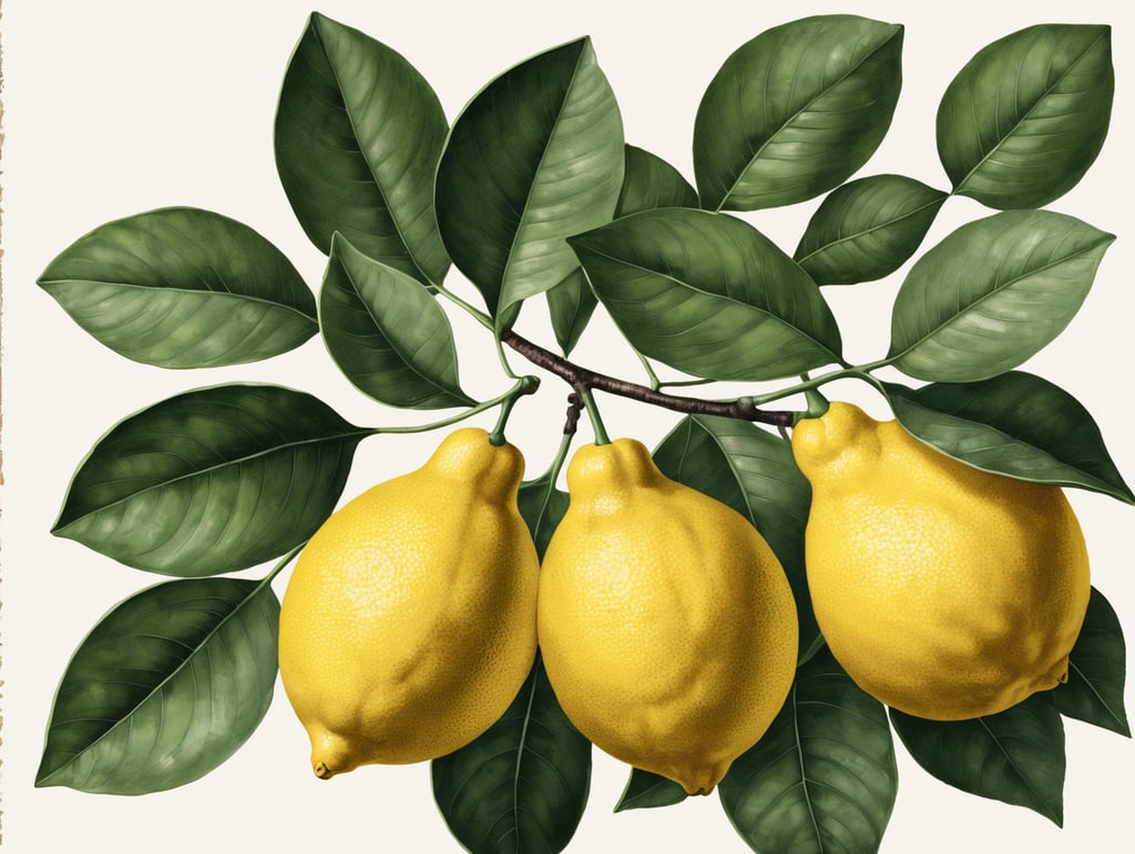 botanical art lemon print plant illustration leafy lemons nature inspired artistic flora citrus vibes fresh botanicals textured leaves vibrant prints