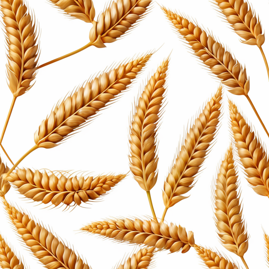 A realistic photo of a wheat ear, isolated, detailed, white background