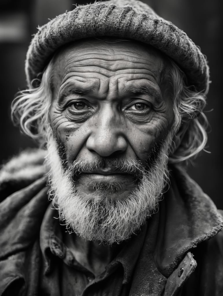 (Old homeless man portrait:1.2), messy beard, crazy, painful , RAW dramatic cinema, studio, 16mm, ((ilford delta 3200)), ((remarcable b )), (ultra realistic), textured skin, remarcable detailed pupils, ((realistic dull skin noise)), ((visible skin detail)), ((skin fuzz)), ((dry skin)), shoot with cinematic camera, fuji x-t4, hight contrast, Rembrandt light, (dim light:1.5), challenging the viewer