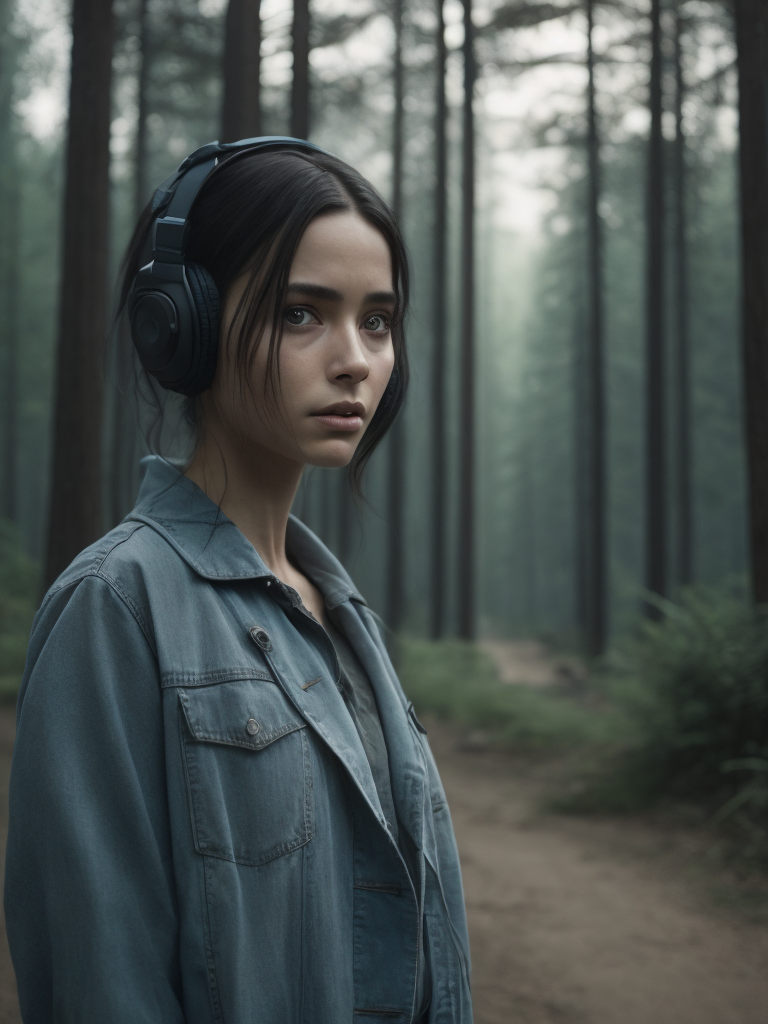 Beautiful girl listening to relaxing music with her headphones that takes her to a surreal forest, art by ilya kuvshinov and wlop, intricate, sharp focus, trending on artstation