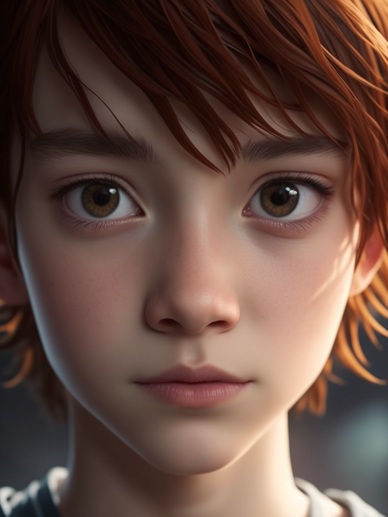 a boy with ginger hair, 3d animation, anime style