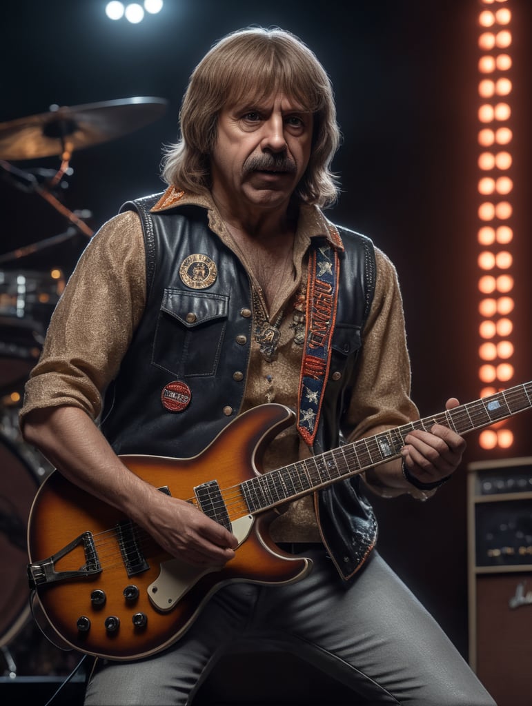 Nigel Tufnel of Spinal Tap dressed as Eleven from Stranger Things