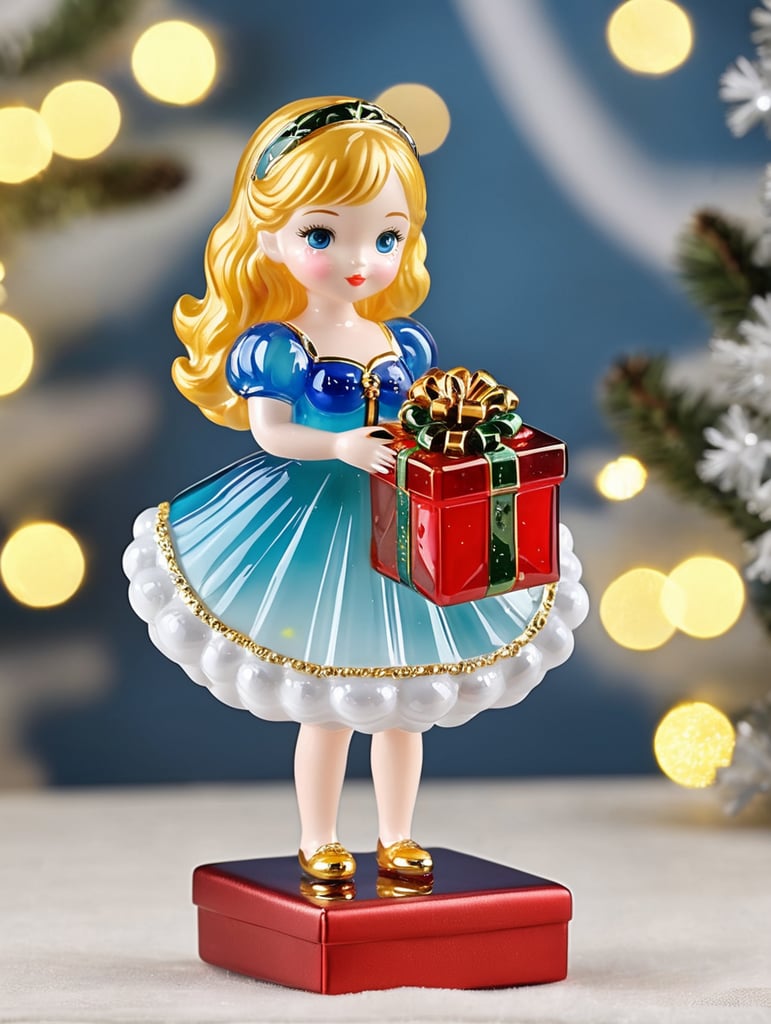 bahamas girl small glass glass figure holding gift box, christmas toy for the christmas tree