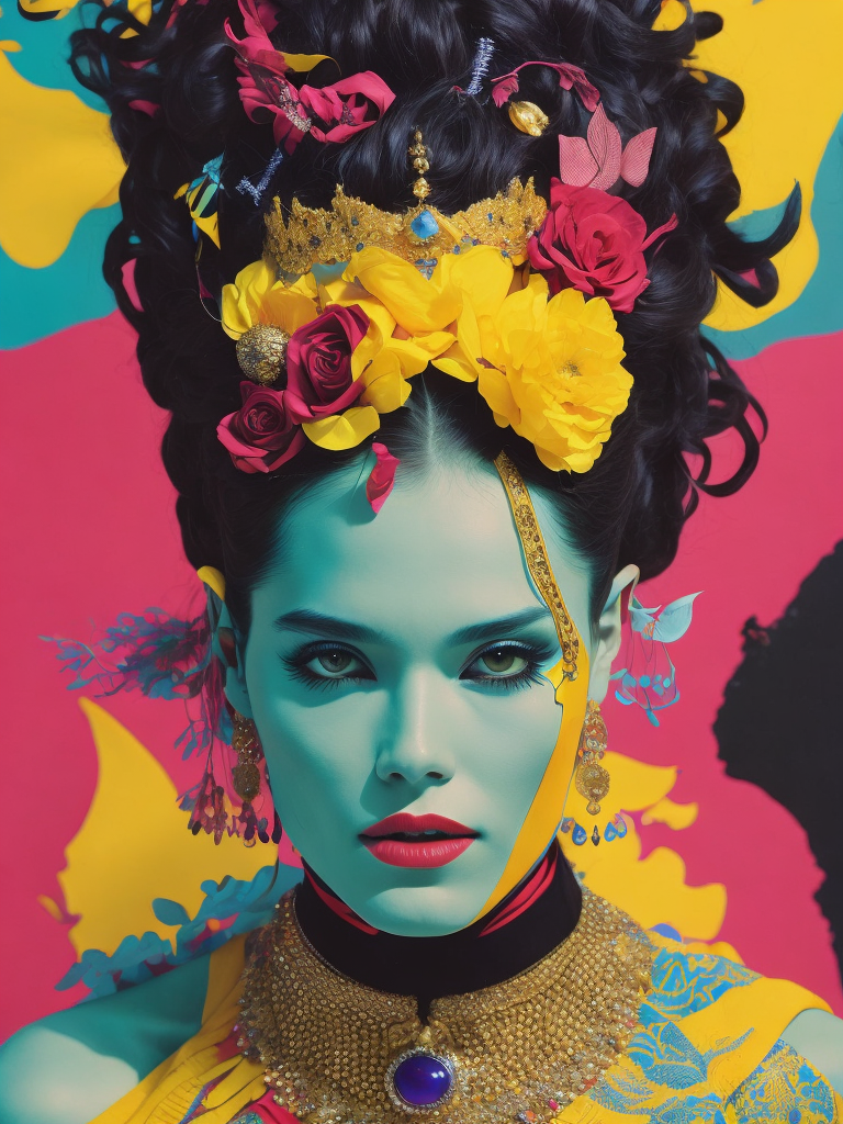 goddess of avarice, gorgeous stunning pop-art collage by Yoh Nagao and Ken Price and Erik Madigan Heck