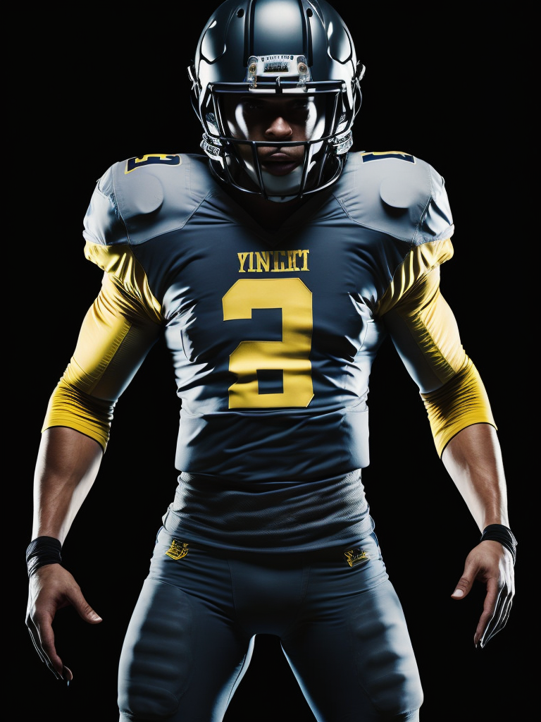 American football player, black an yellow colors, black background, dark atmosphere