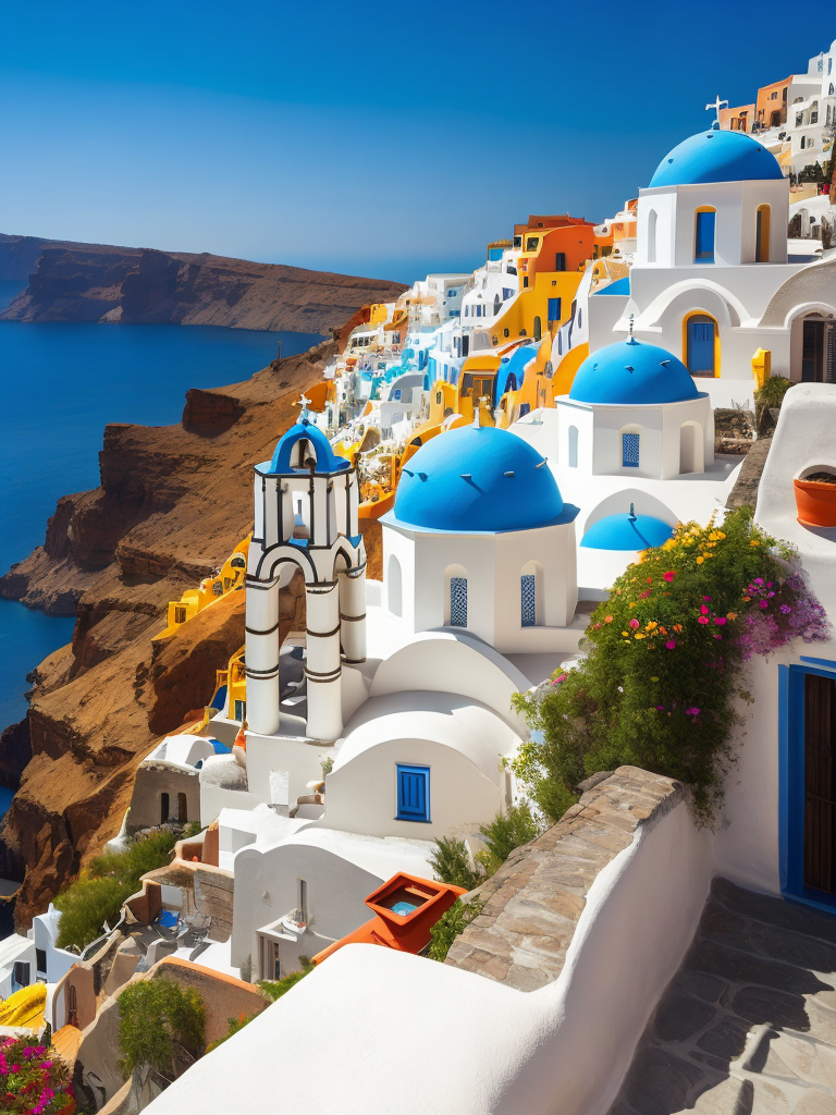 Greece Santorini, Vibrant colors, High detail,