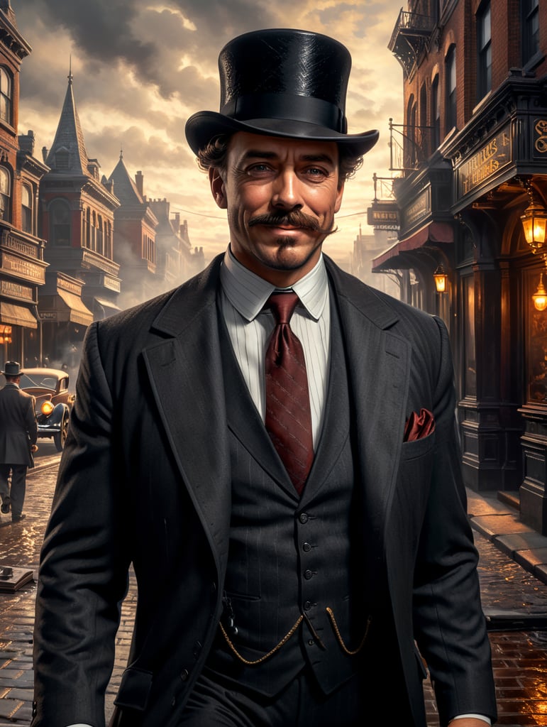 Step into the world of H.H. Holmes, where a sharp suit and a charming smile hide a dark and twisted mind. Show us the shadows that hint at his true intentions as he confidently sells insurance to unsuspecting victims."