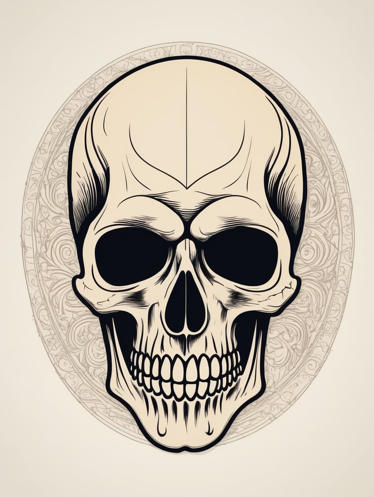 Vector vintage human skull logo in the style of basic simple line art vector comic art on white background