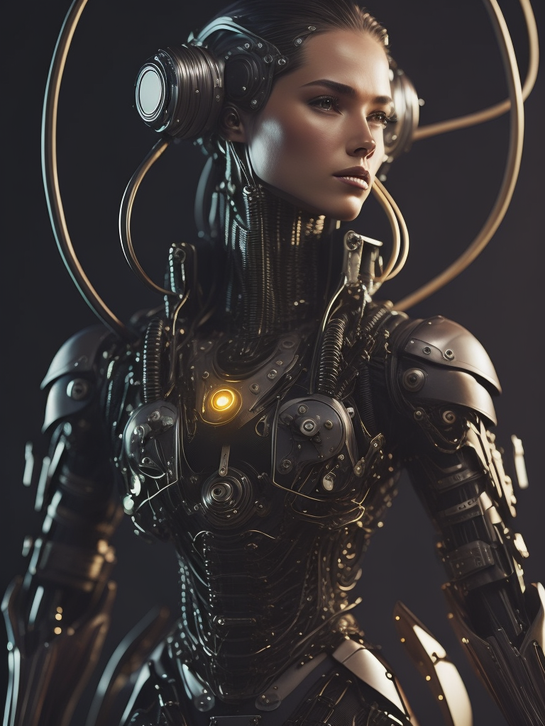 ((Masterpiece)), ((best quality)), ((ultra-detailed)), ((highly detailed CG illustration)), ((an extremely delicate and beautiful)), (cute delicate face), cinematic light, (1 mechanical girl), solo, full body, (machine-made joints:1.4), ((mechanical vertebra attaching to the back)), ((mechanical cervical attaching to the neck)), ((sitting)), (wires and cables attaching to the head and body:1.5), (glowing neon accents), (mechanical gears and pistons), (meticulous craftsmanship), (shimmering metallic textures), (futuristic background), (advanced technology), (subtle reflections), (captivating eyes), (intricate details), (exquisite beauty), (artistic elegance), (best quality), (artistic excellence).