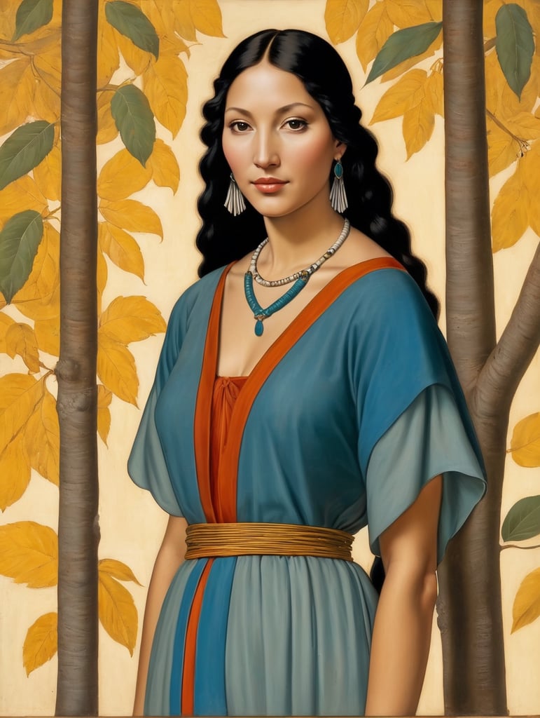 Pocahontas, Painting Oil Italy 15th Century, style of Sandro Botticelli