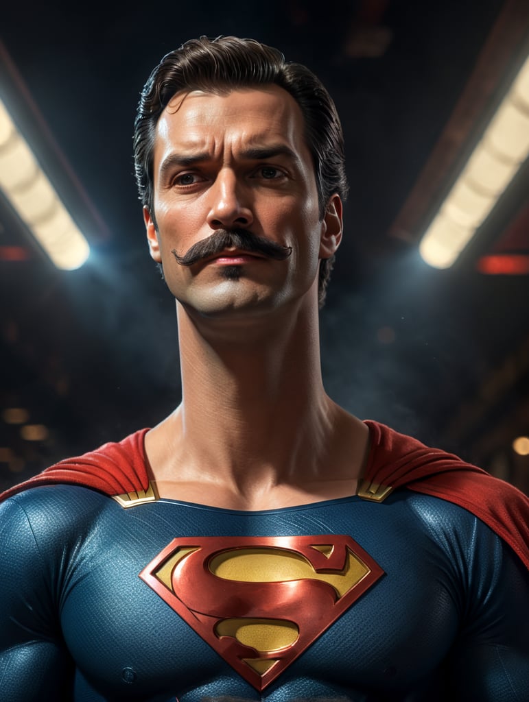 portrait, superman with Mario bros clothes and mustache