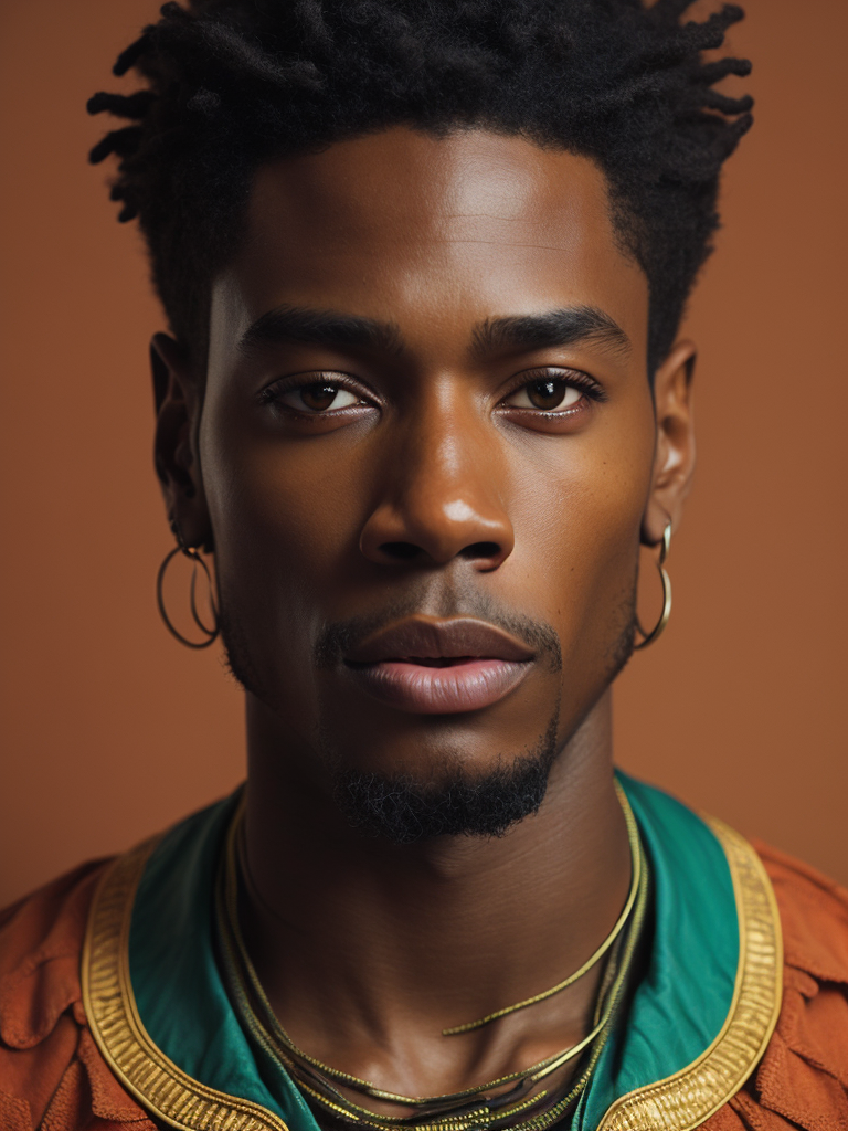 Jamaica's Man, portrait, realistic image, lots of detail, style of Mati Klarwein