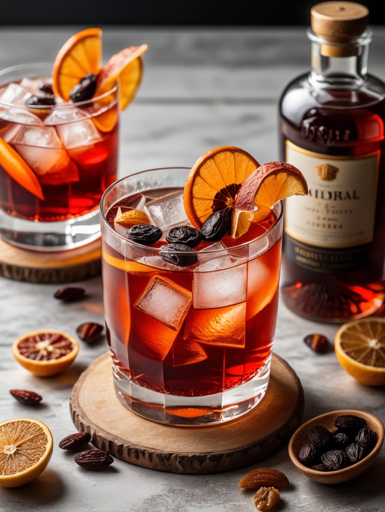 Negroni Cocktail with dried fruit slices