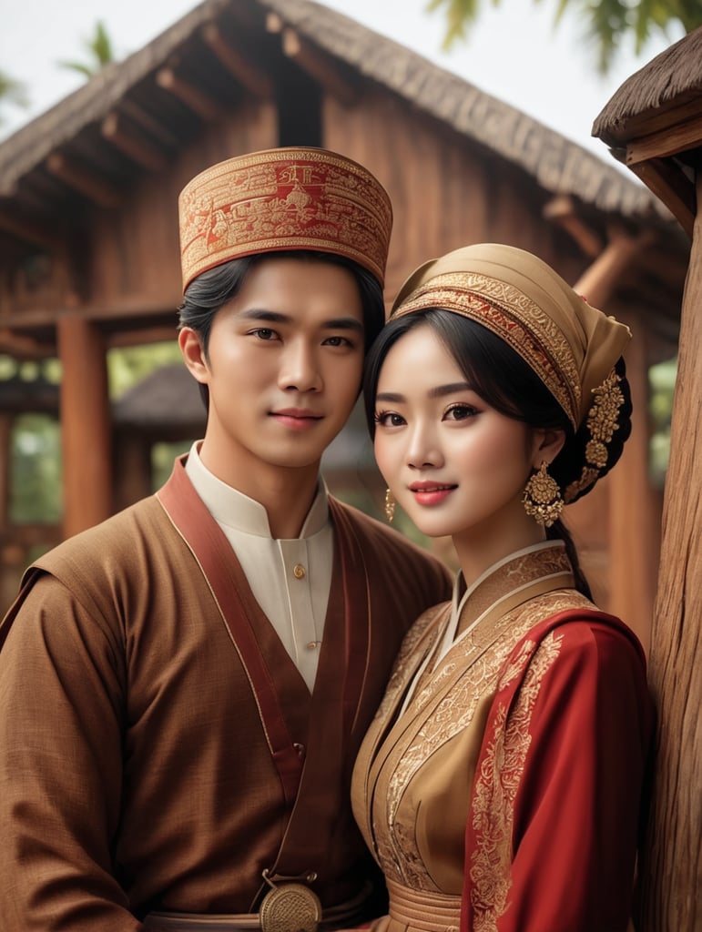 foto couple muda asia dengan busana cottage core,epic details, realistic, raytracing, photorealistic , Cinematic, Ultra HD, vintage, realistic human photo, ultra realistic, epic details, intricate details