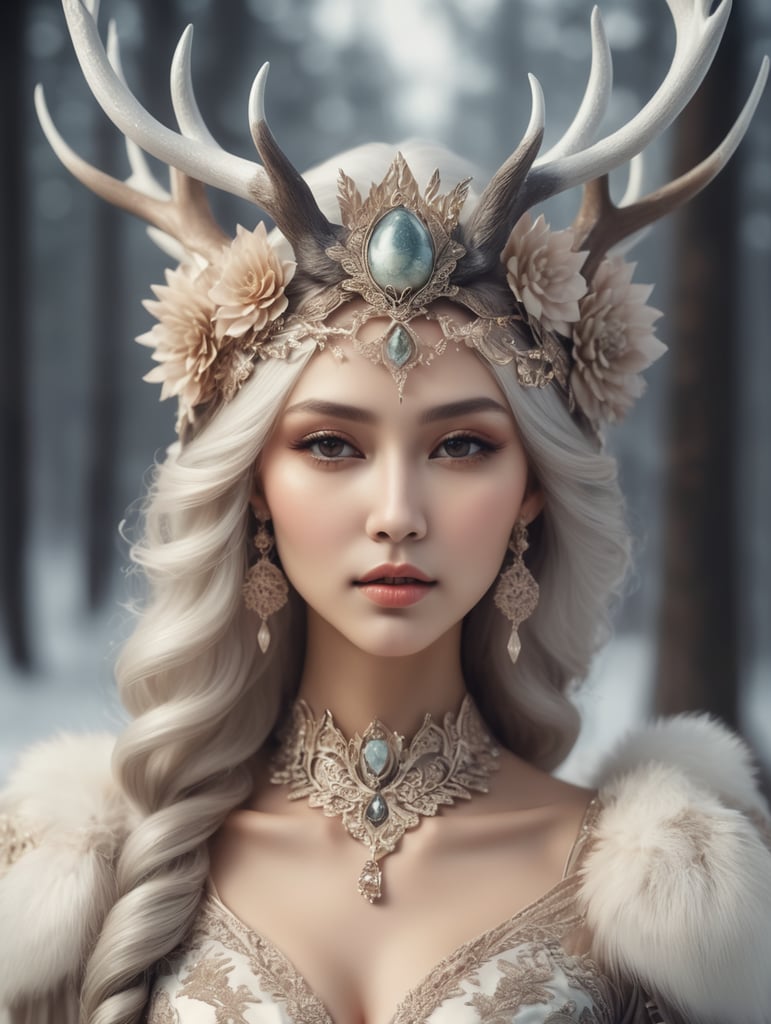 premium-free-ai-images-zarte-elfenhafte-frau-mit-hirschkopfschmuck