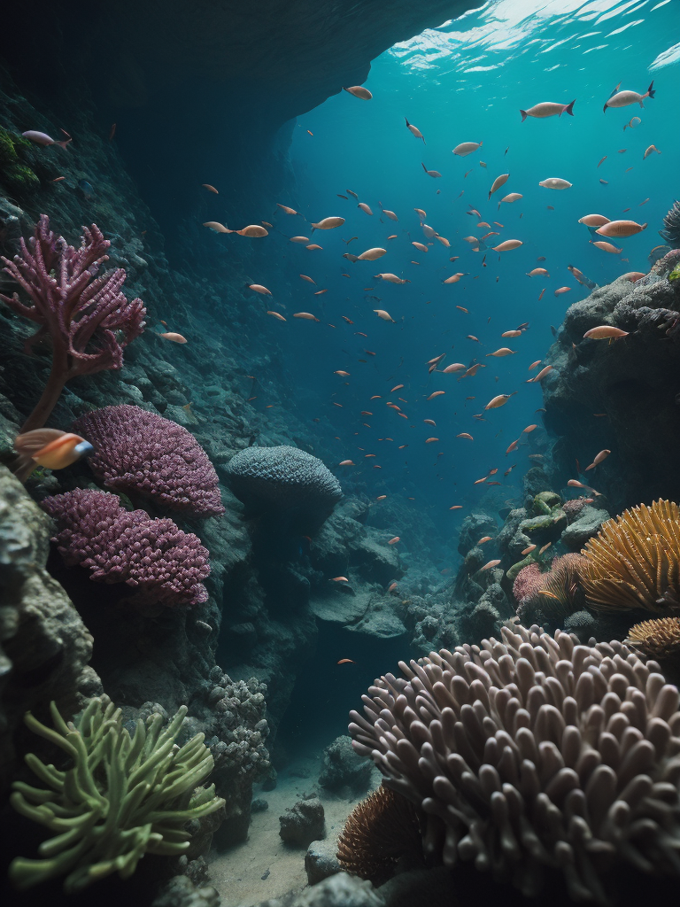 magical underwater scene with colorful coral reefs and exotic fish
