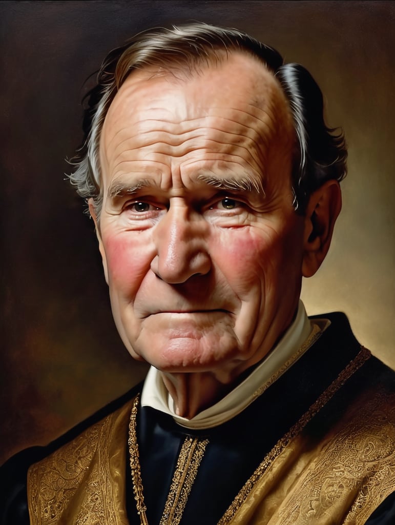 Portrait of George H. W. Bush by Rembrandt Harmenszoon van Rijn, sad face, America, so sorry