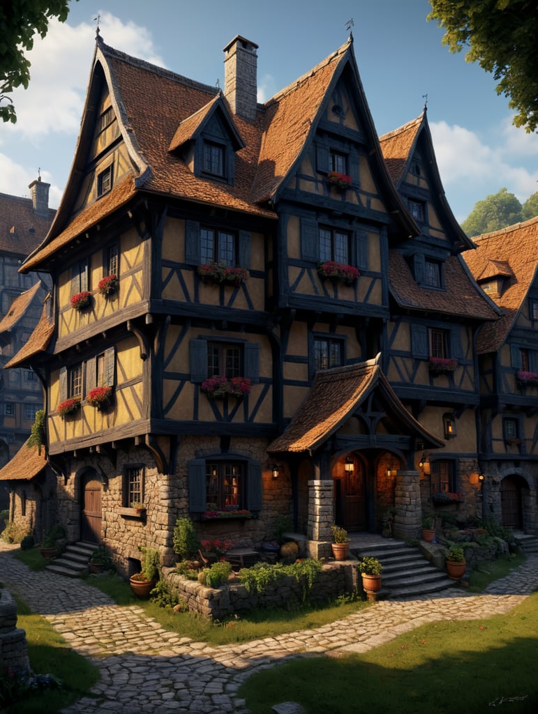 draw a house in a picturesque village